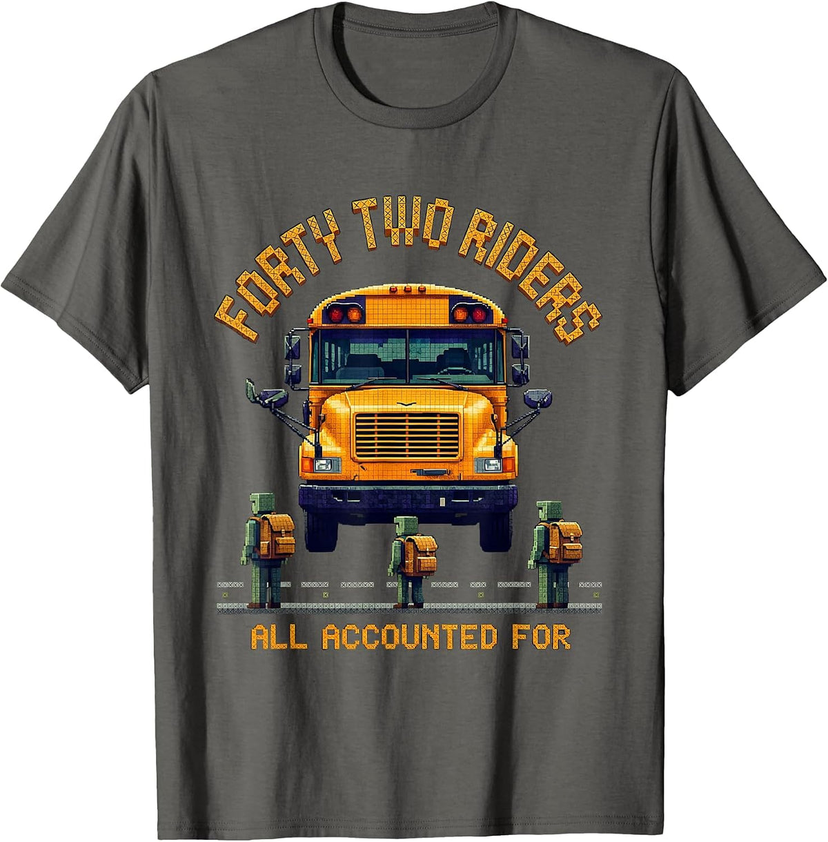 Forty Two Riders, All Accounted For Cross Stitch Sampler T-Shirt - Asphalt Grey