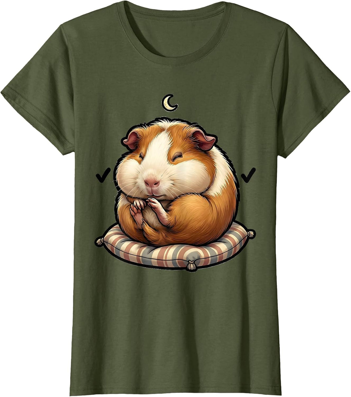 Women's Sleeping Guinea Pig Cute Animal Lover Novelty Sleepshirt T-Shirt - Olive Green