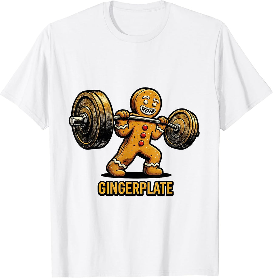 Men's Gingerplate Funny Gingerbread Weightlifting Gym Christmas T-Shirt - White