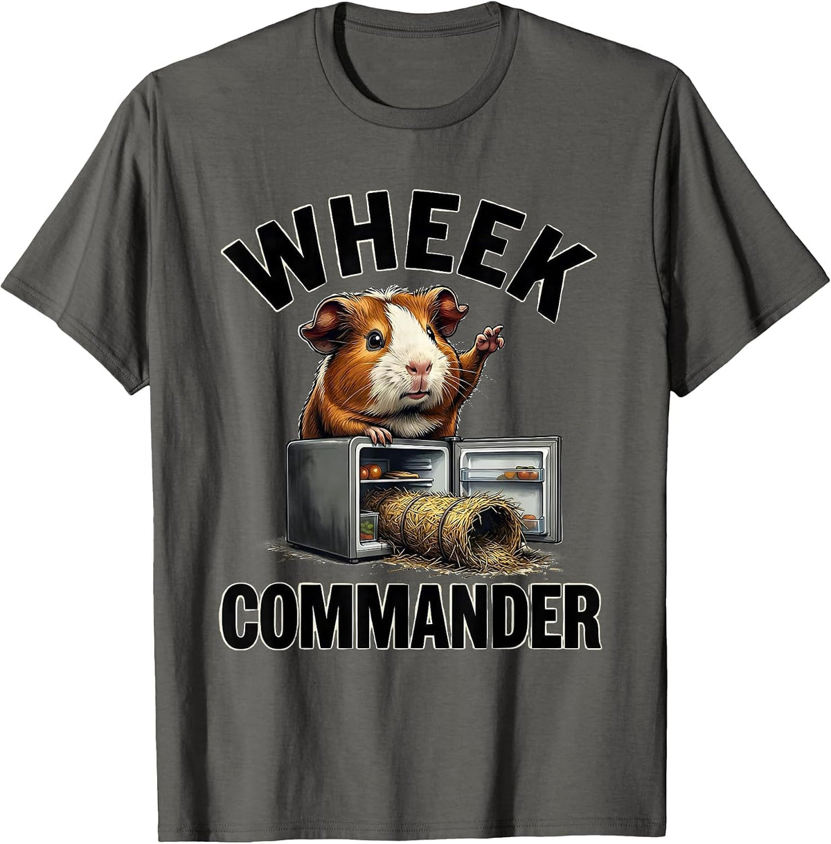 Men's Wheek Commander Funny Guinea Pig Farm Animal Lover Humor T-Shirt - Asphalt Grey