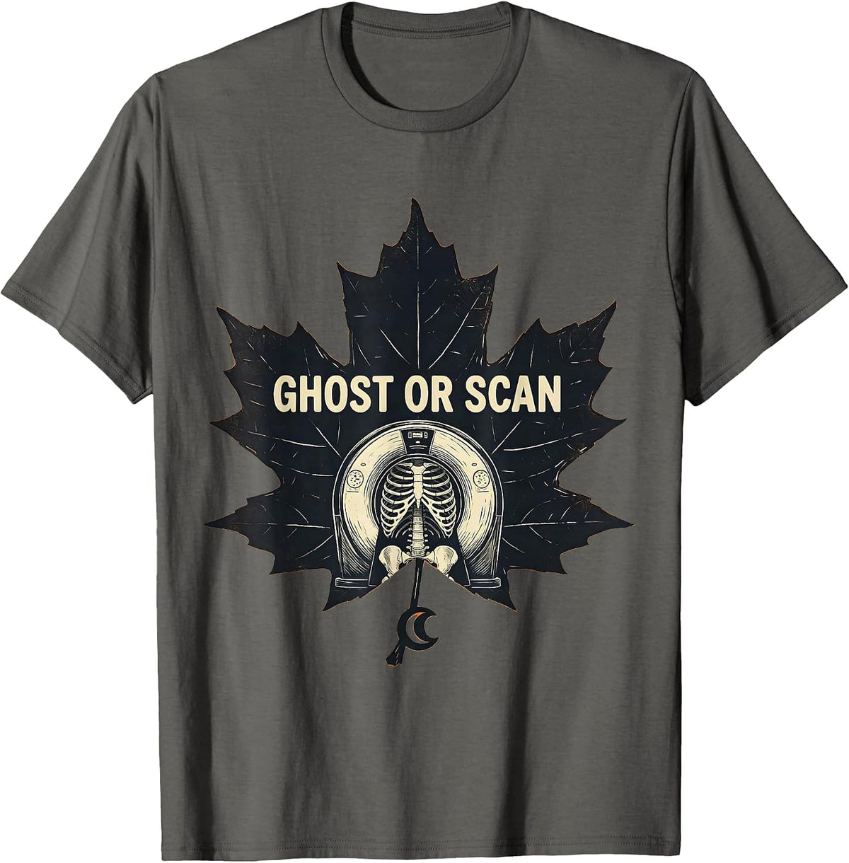 Ghost Or Scan Linocut Radiology Tech Halloween Workplace T-Shirt - Asphalt Grey