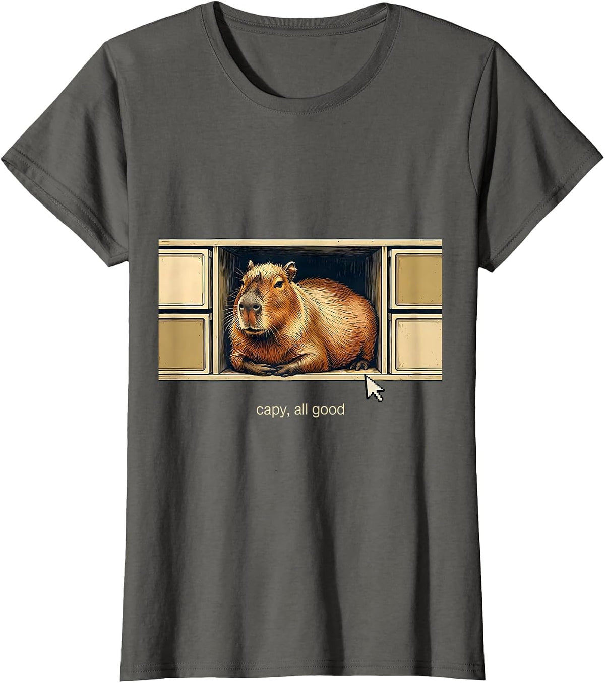 Women's capy all good Funny Capybara Gamer Meme Humor T-Shirt - Asphalt Grey