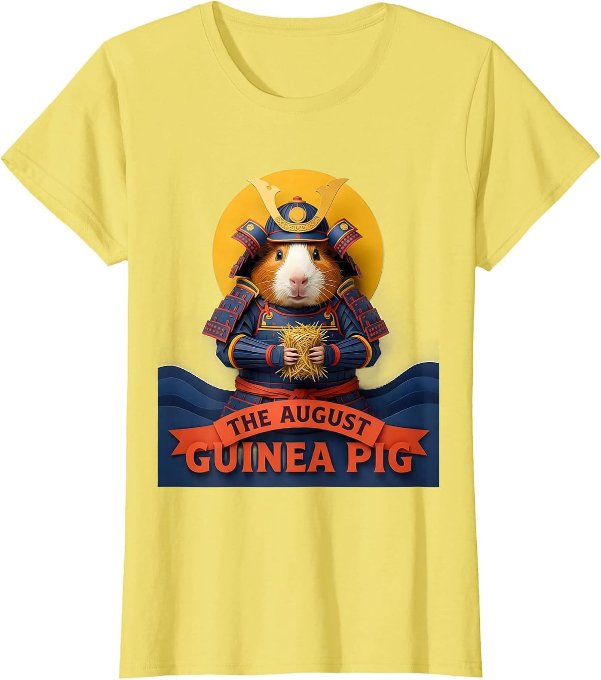 The August Guinea Pig Funny Anime Animal Ukiyo-e Art T-Shirt - Lemon Yellow