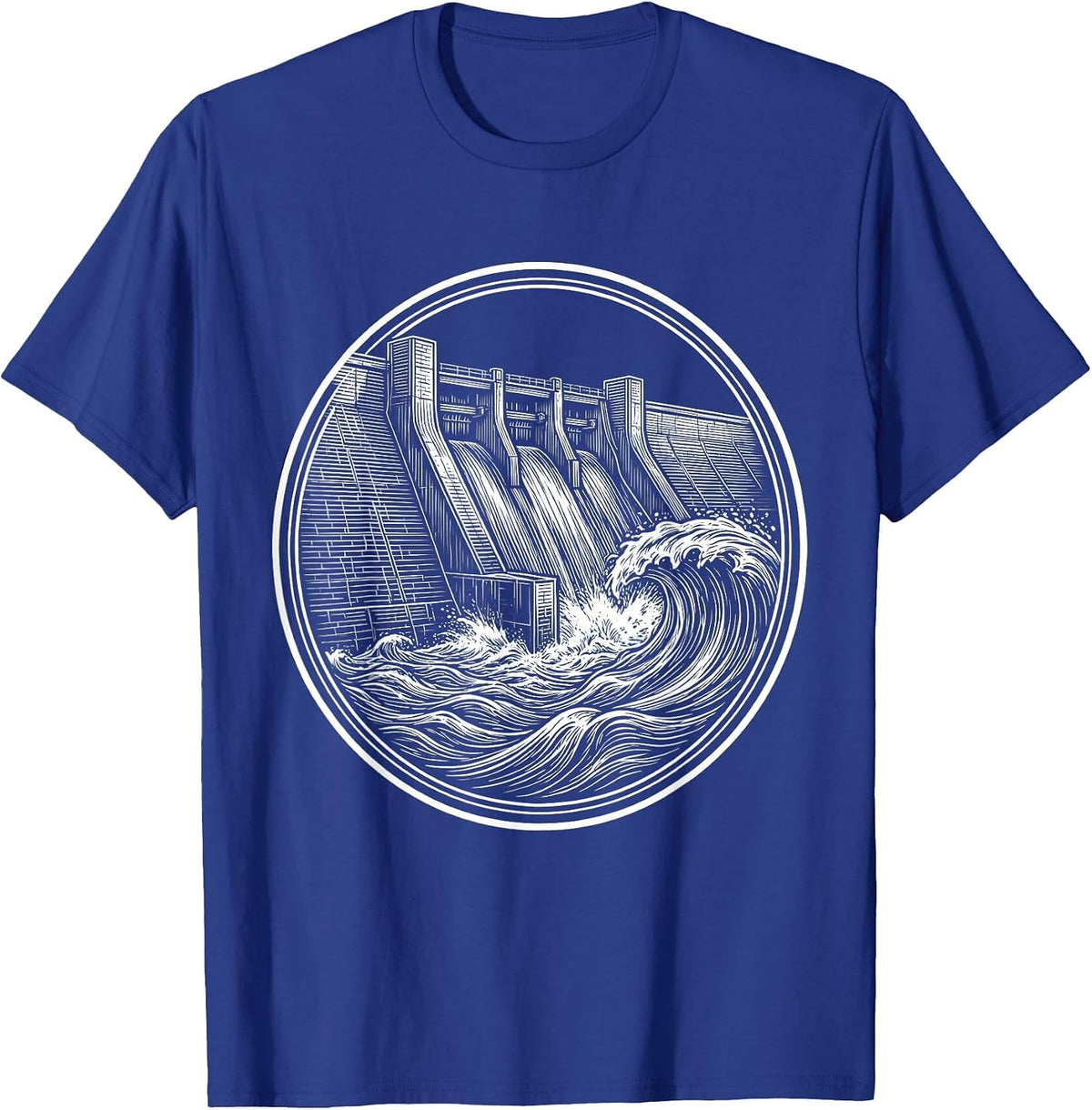 Dam Gate Release Rushing River Graphic T-Shirt - Royal Blue