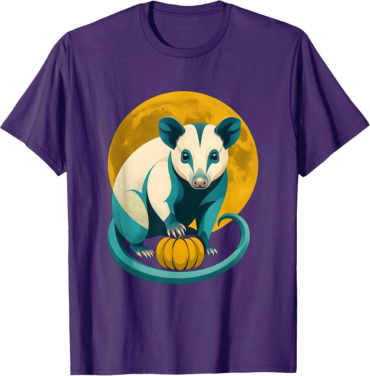 Men's Opossum Moon Halloween Vintage Creature Illustration T-Shirt - Purple