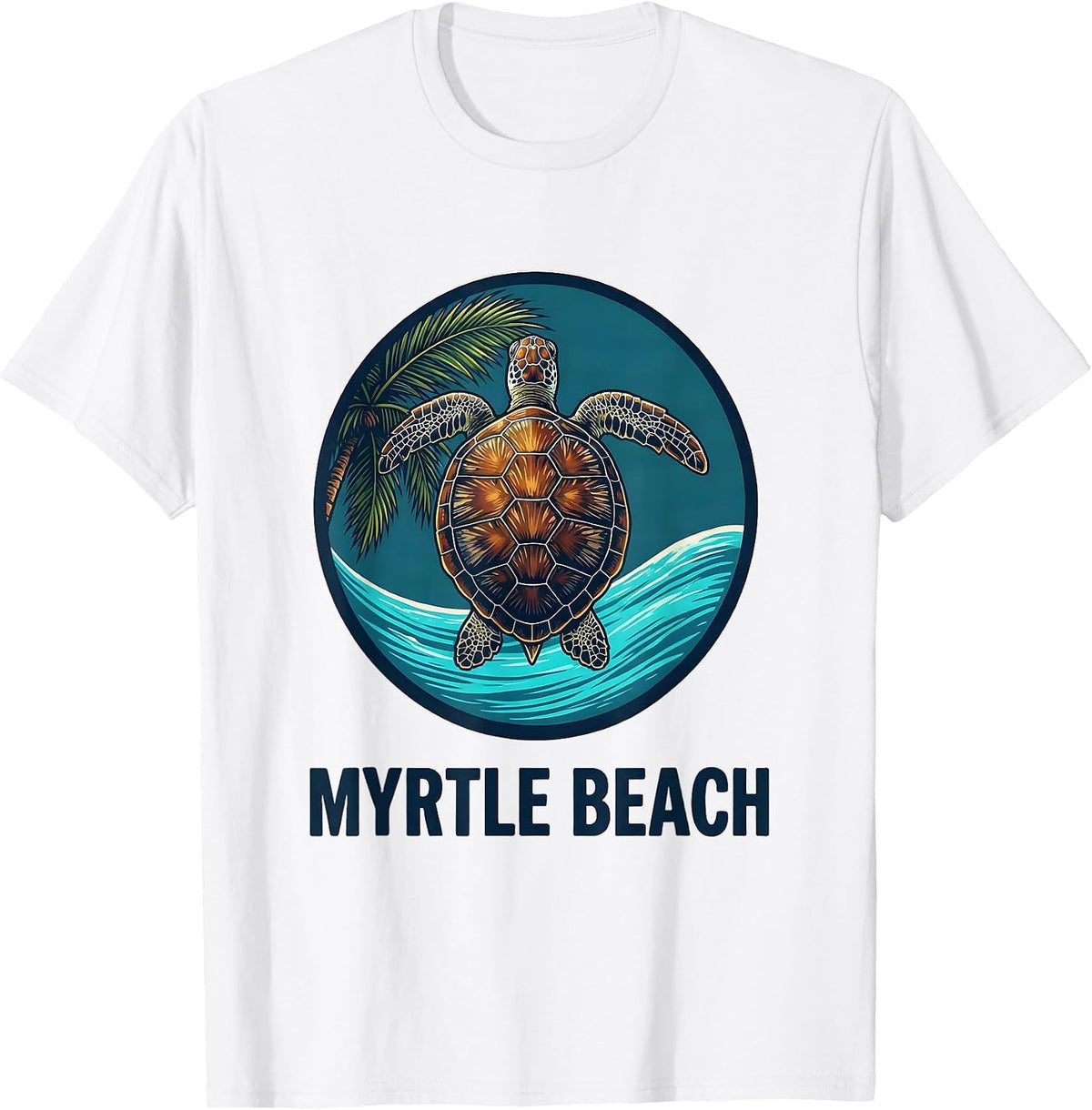 Men's Myrtle Beach Retro 70s Sea Turtle Souvenir Tropical Vacation T-Shirt - White