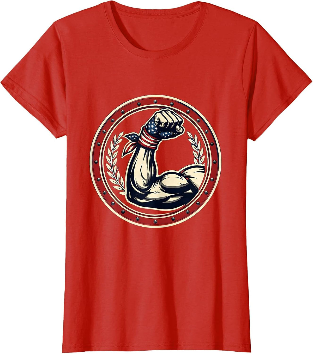Rosie the Riveter American Flag Bandana Bicep T-Shirt - Red