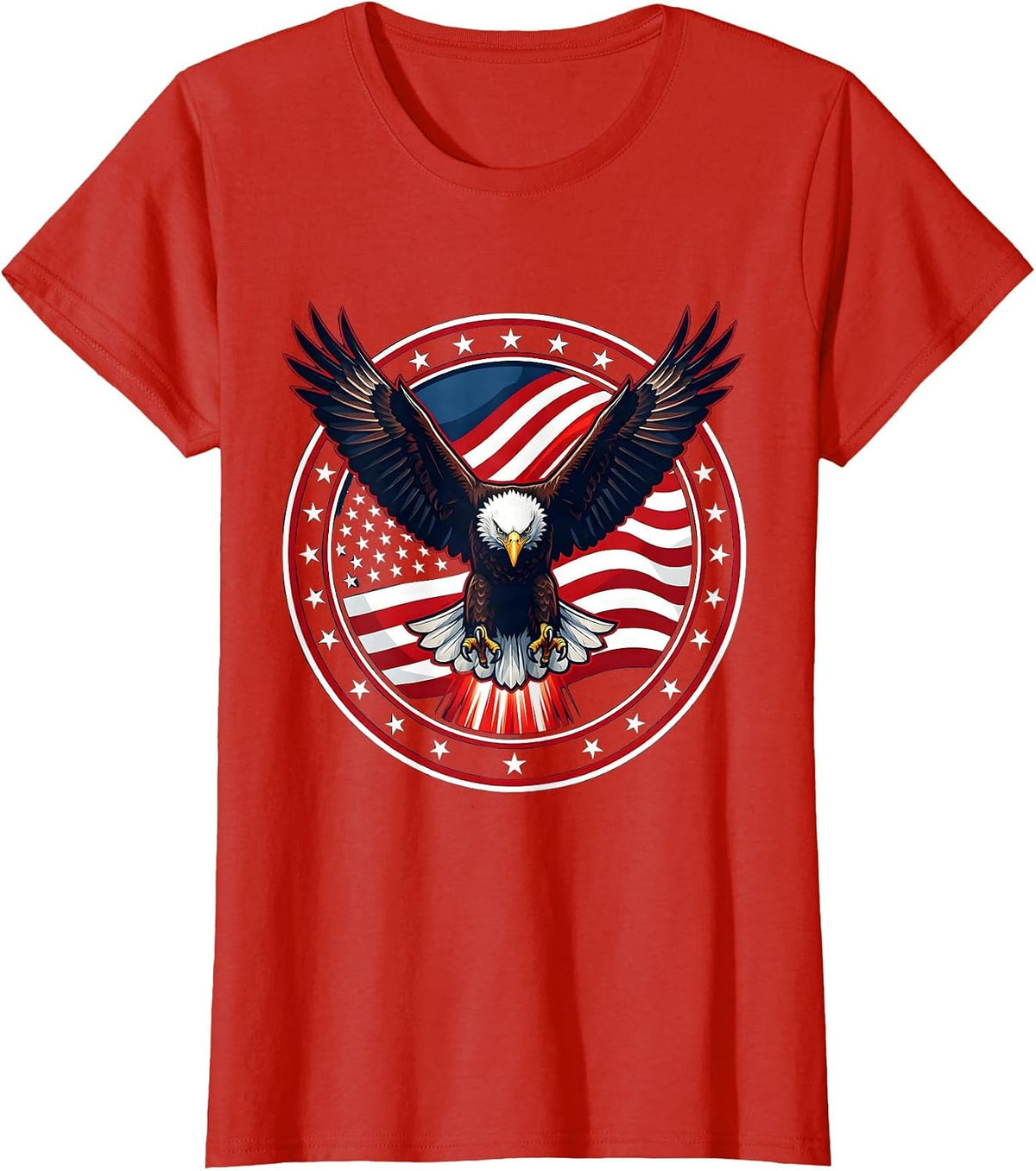 American Flag Eagle Downward Strike Patriotic Design T-Shirt - Red