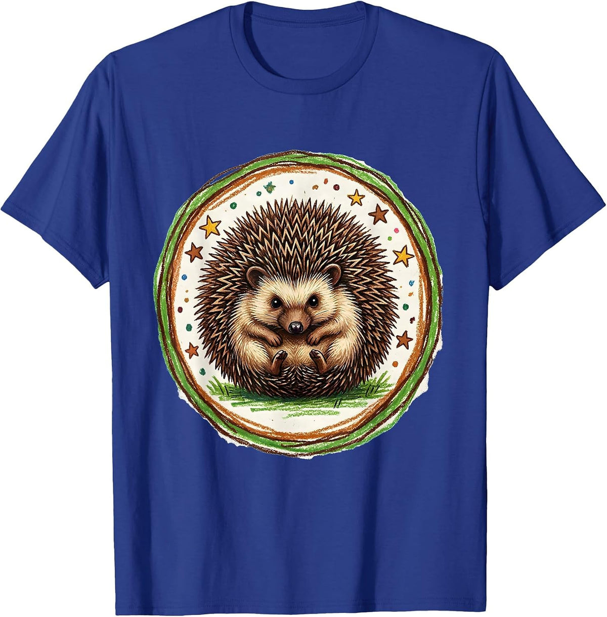 Hedgehog Curled Up Defensive Ball Illustration T-Shirt - Royal Blue