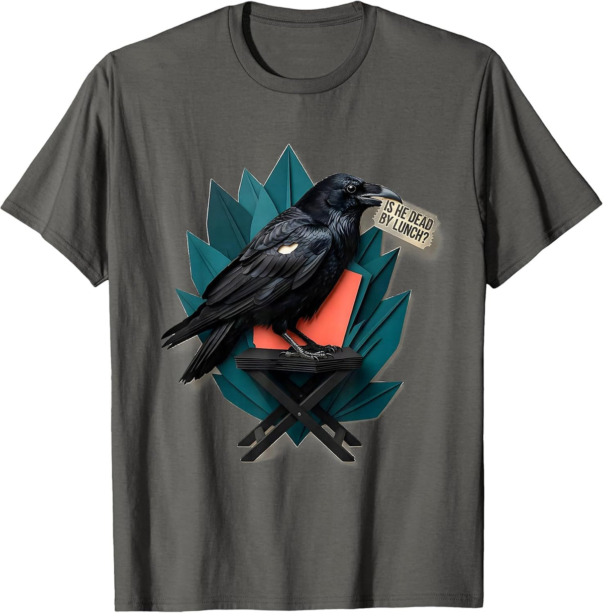 Men's Is He Dead By Lunch Dark Humor Gothic Raven Crow Animal T-Shirt - Asphalt Grey