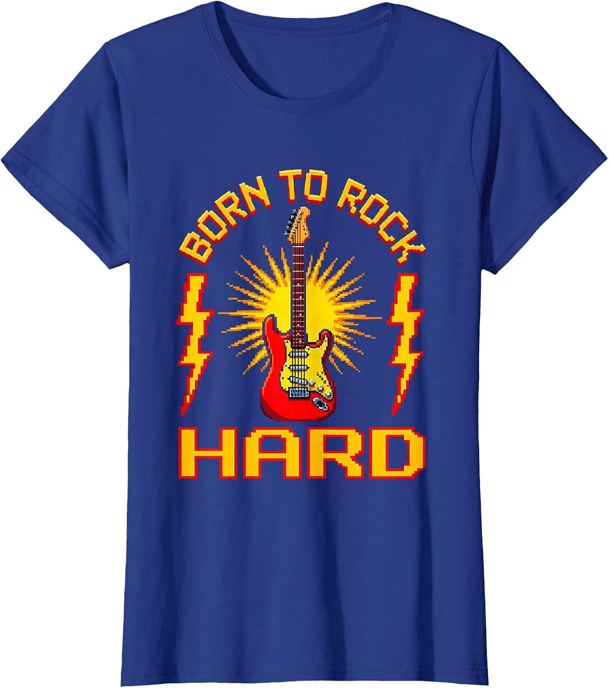 Women's Born to Rock Hard Vintage Rock Band Design T-Shirt - Royal Blue