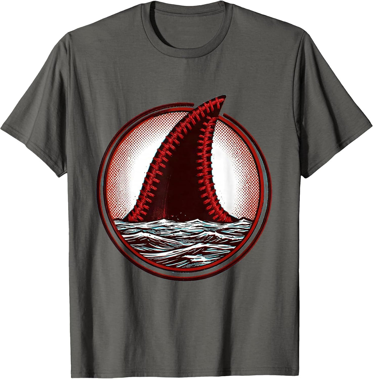 Baseball Shark Fin Graphic Tee T-Shirt - Asphalt Grey