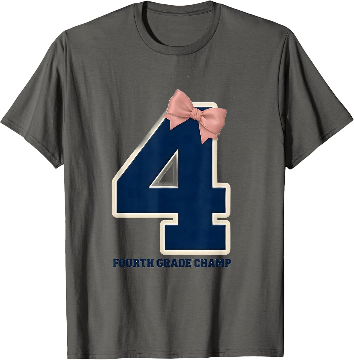 Fourth Grade Champ Coquette Bow Back To School Girl T-Shirt - Asphalt Grey