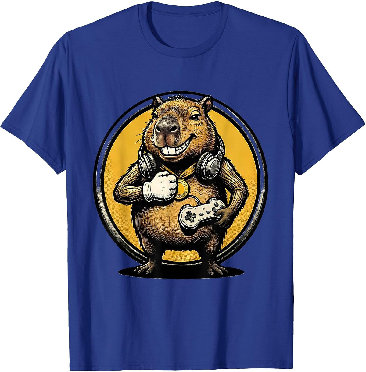 Men's Capybara Gamer Retro Cartoon Funny Meme Humor T-Shirt - Royal Blue