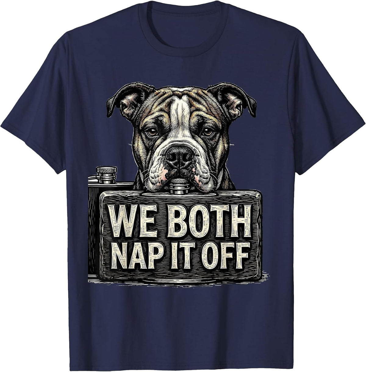We Both Nap It Off Funny Bull Terrier Dog Meme Humor T-Shirt - Navy Blue