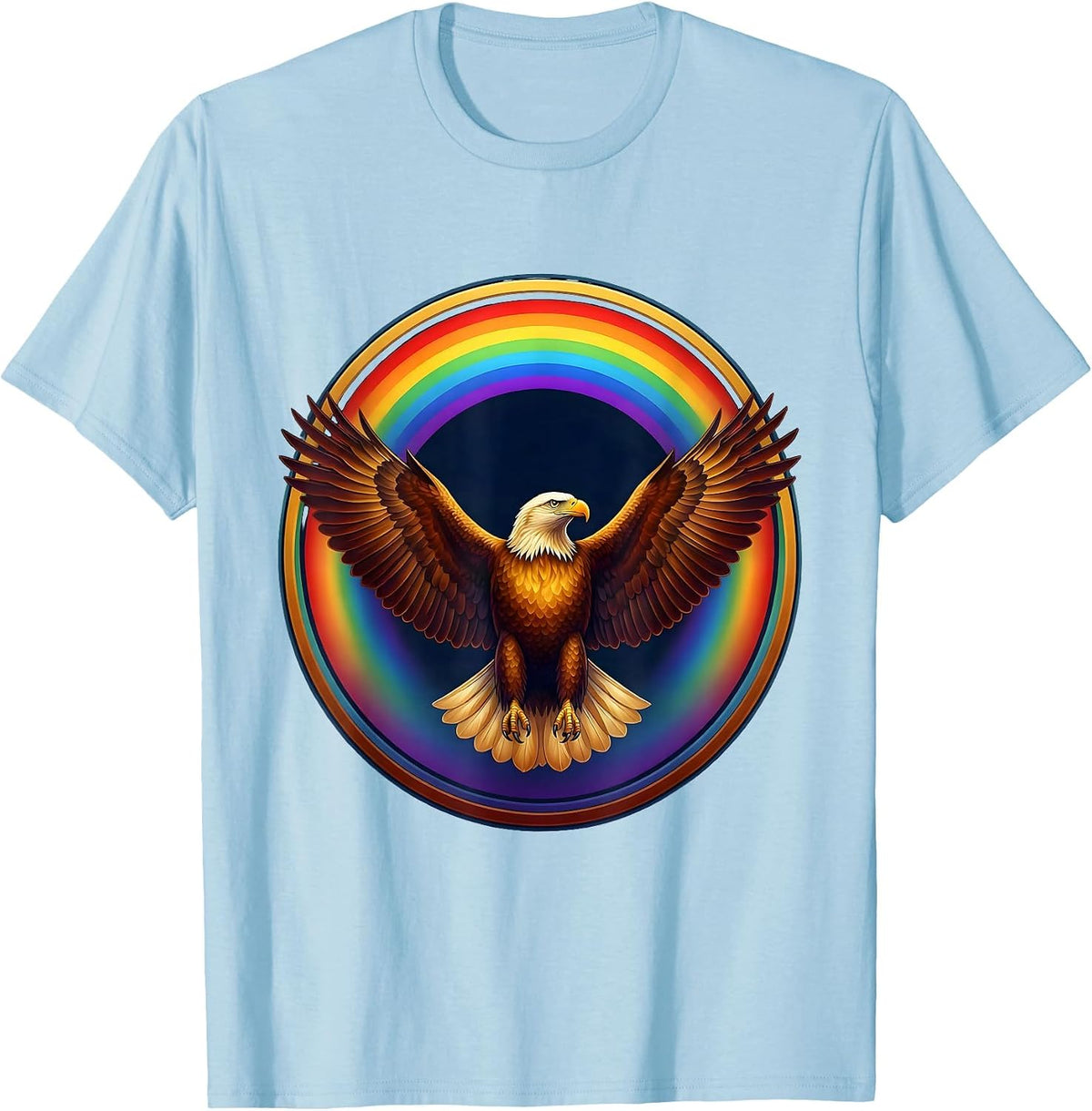 Men's Eagle Soaring Through Rainbow Arc Graphic T-Shirt - Baby Blue