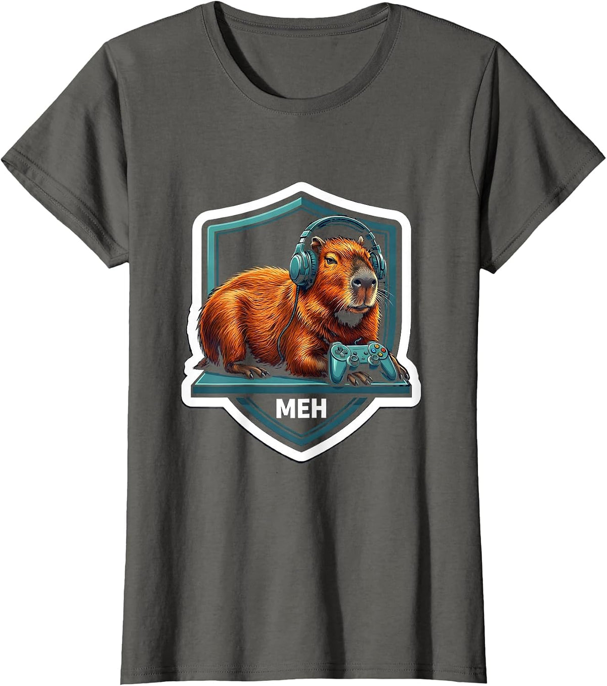 Women's Meh Funny Capybara Gamer Meme Humor Video Games T-Shirt - Asphalt Grey