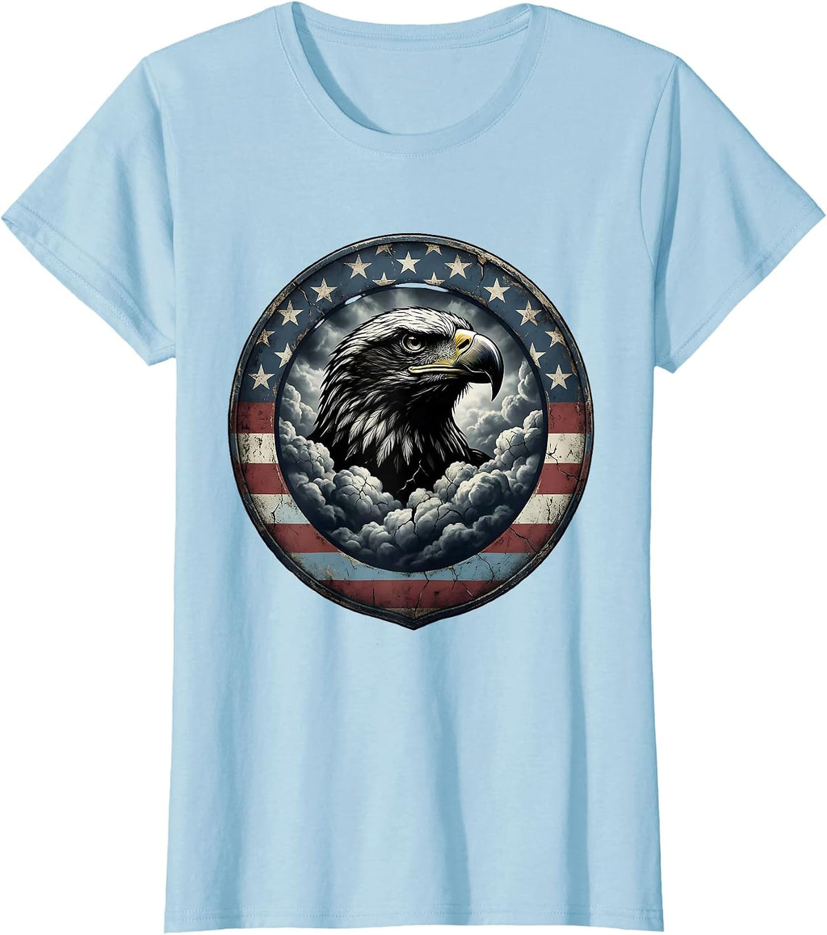Eagle Rising From Storm Clouds Patriotic Design T-Shirt - Baby Blue