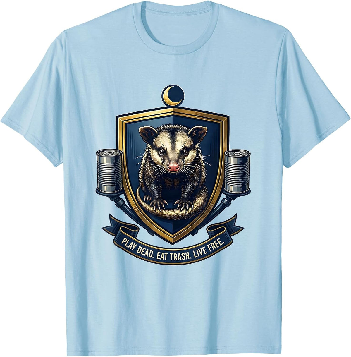 Men's Play Dead Eat Trash Live Free Funny Opossum Possum Lover T-Shirt - Baby Blue