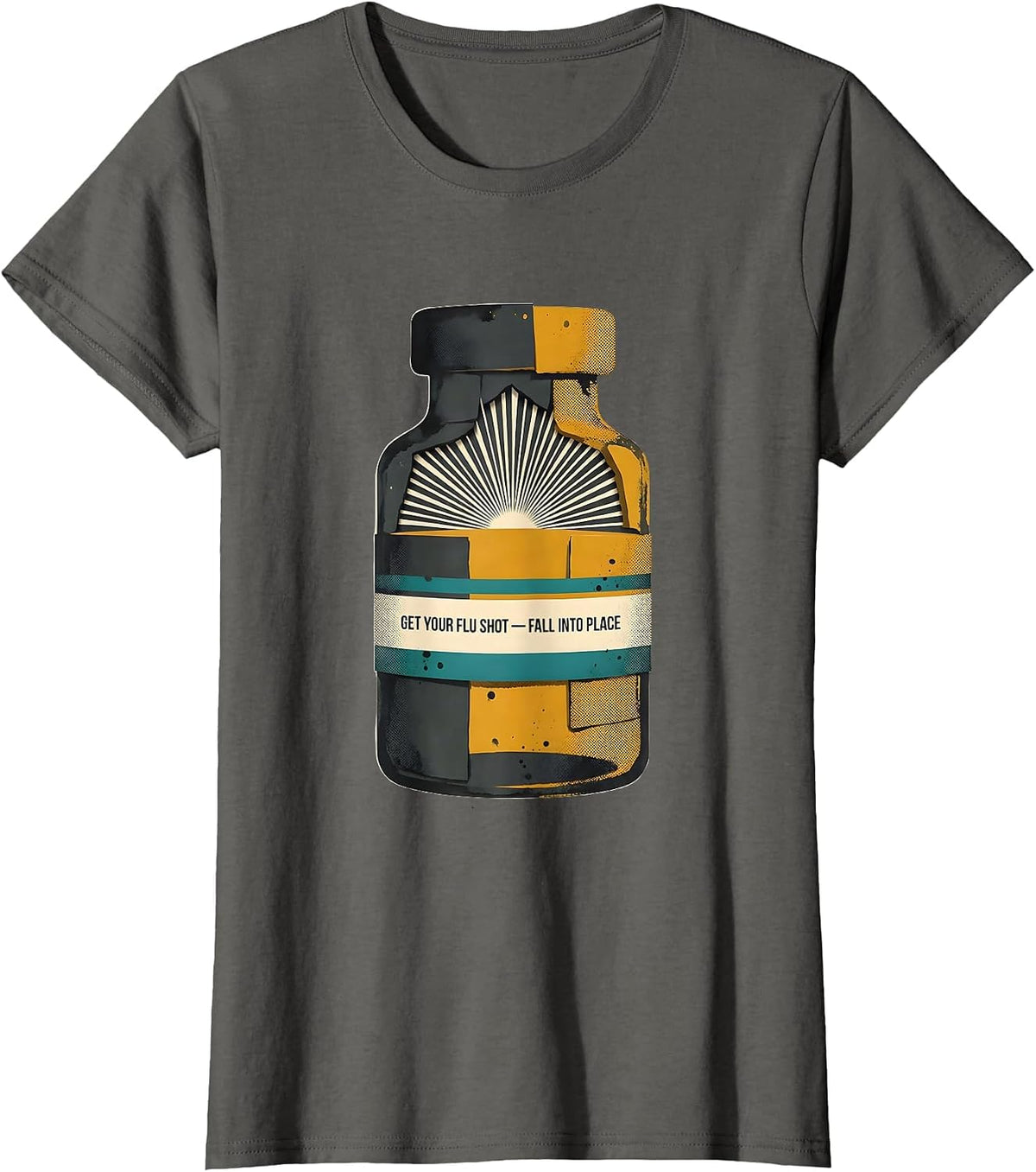 Women's Get Your Flu Shot—Fall Into Place Midcentury Modern T-Shirt - Asphalt Grey