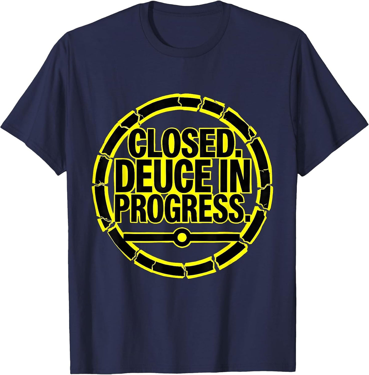 Men's Closed Deuce In Progress Stencil Tennis Player Humor T-Shirt - Navy Blue