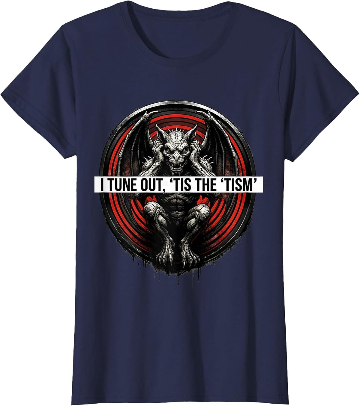 Women's I Tune Out, 'Tis The 'Tism Punk Metal Autism Meme Humor T-Shirt - Navy Blue