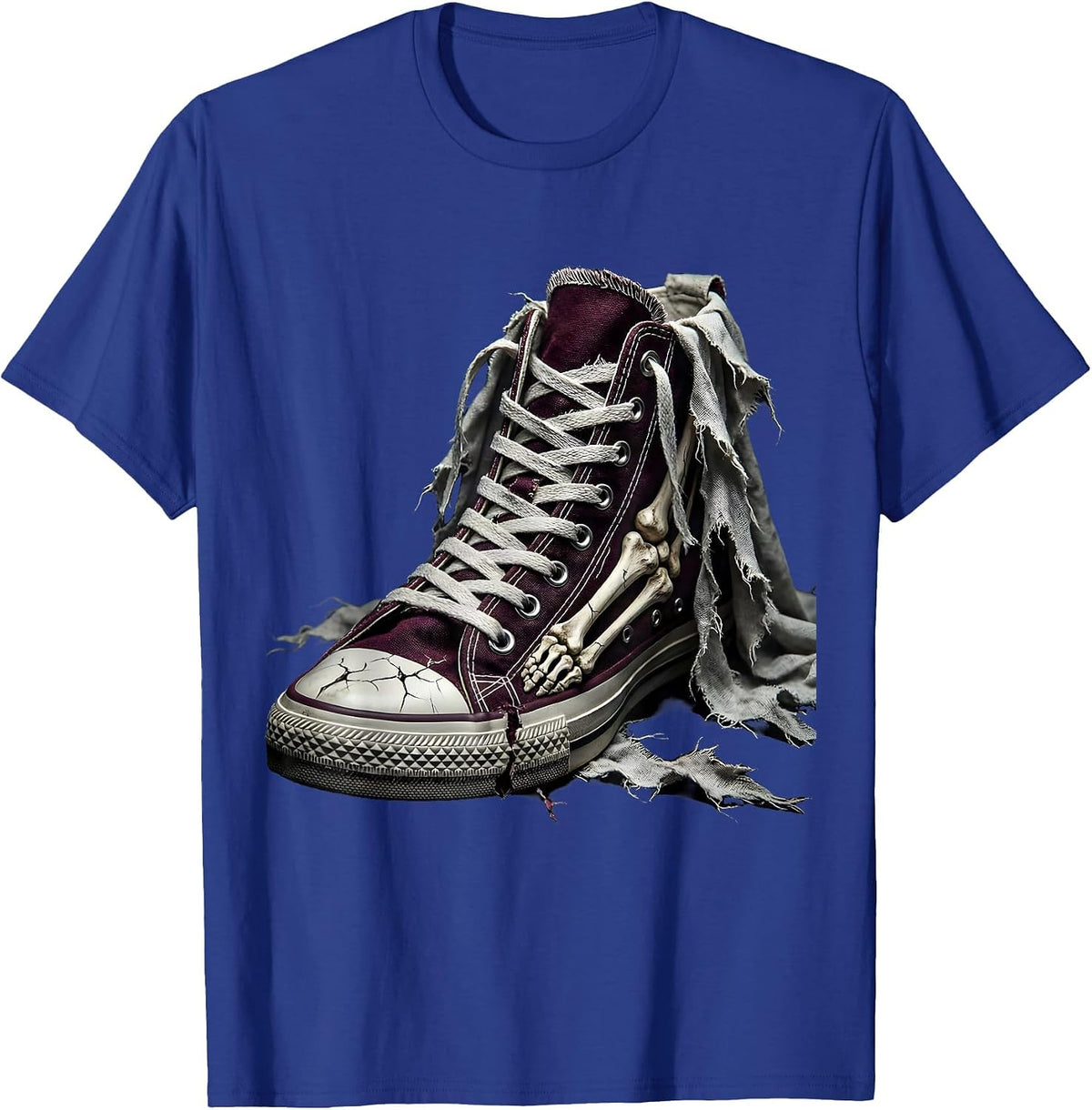 Men's Punk Ripped Sneaker Exposed Toe Bones Graphic T-Shirt - Royal Blue