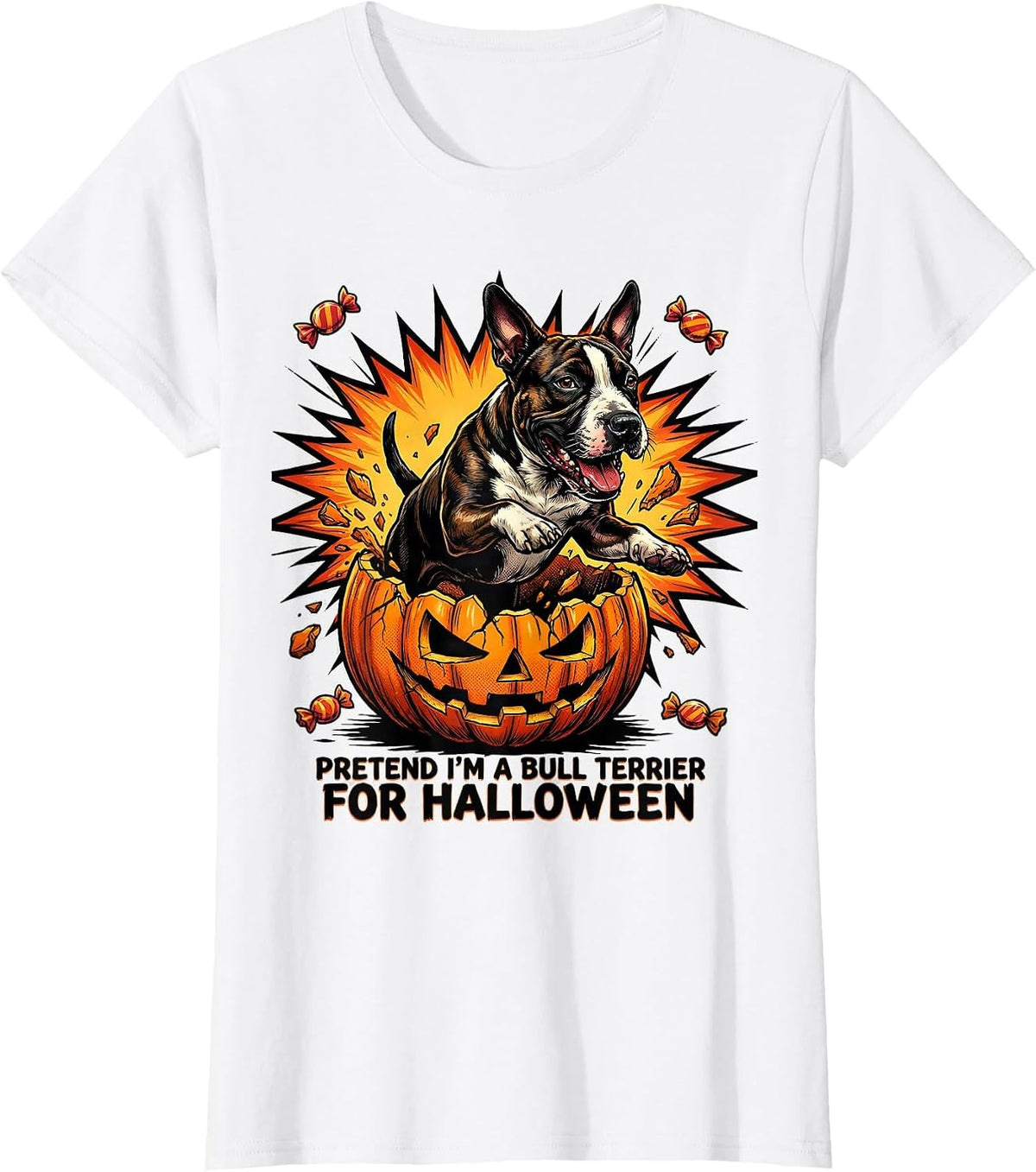 Women's Pretend I'm A Bull Terrier For Halloween Funny T-Shirt - White