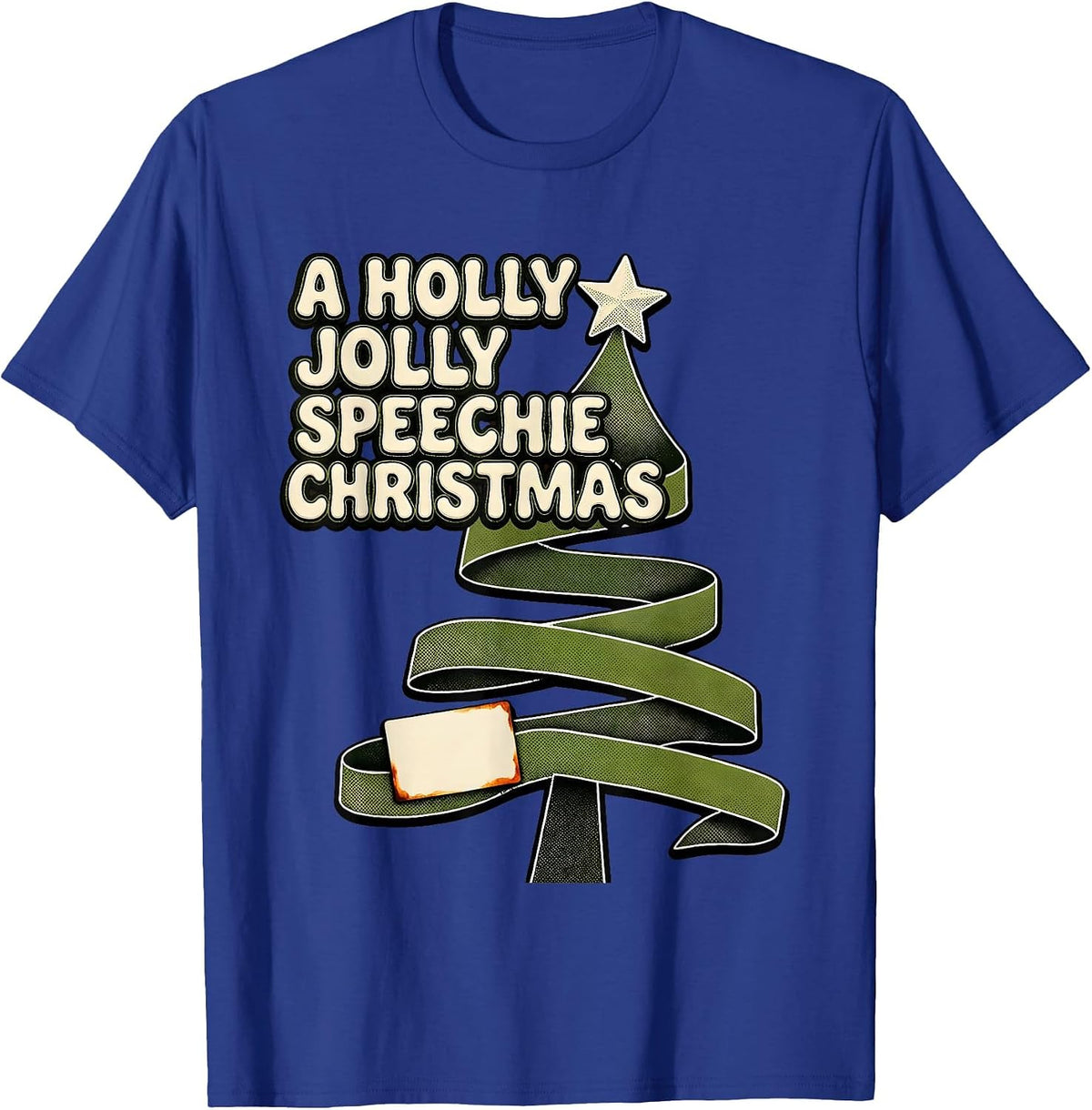 A Holly Jolly Speechie Christmas Retro 70s Speech Therapist T-Shirt - Royal Blue