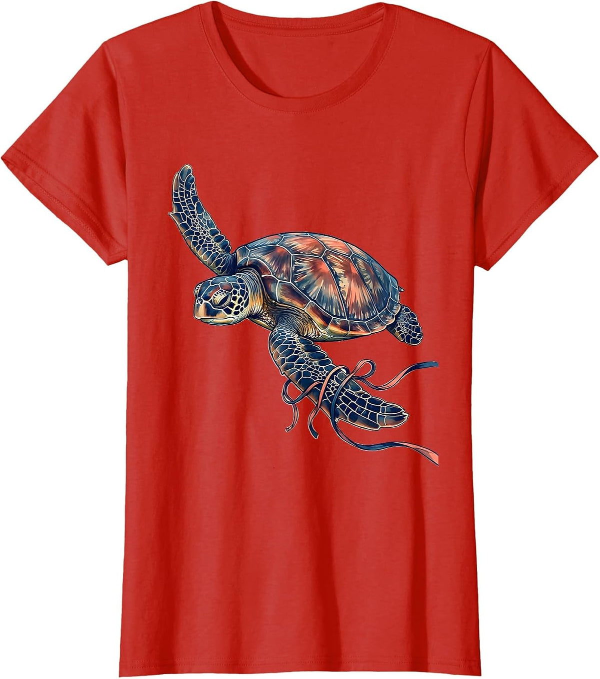 Women's Bikini Top Tangled in Sea Turtle Flippers T-Shirt - Red