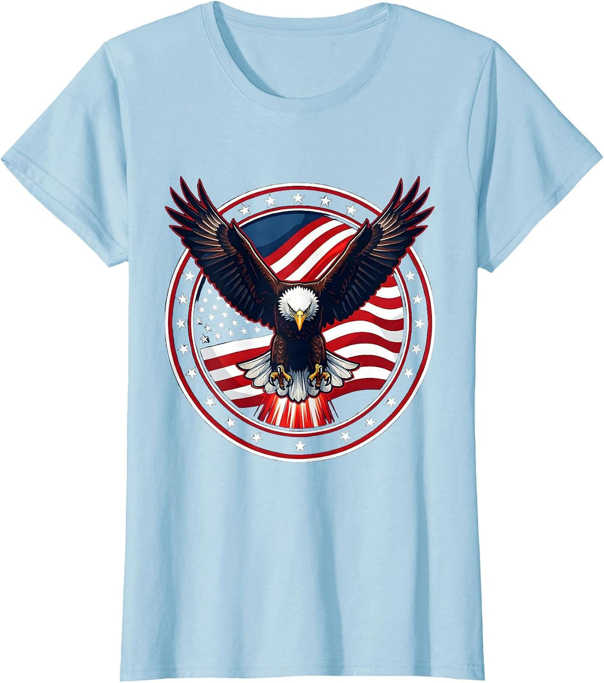 American Flag Eagle Downward Strike Patriotic Design T-Shirt - Baby Blue