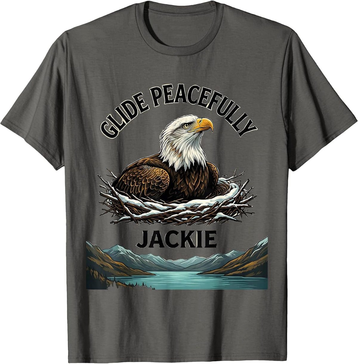 Men's Glide Peacefully, Jackie Wildlife Memorial Tribute Bald T-Shirt - Asphalt Grey