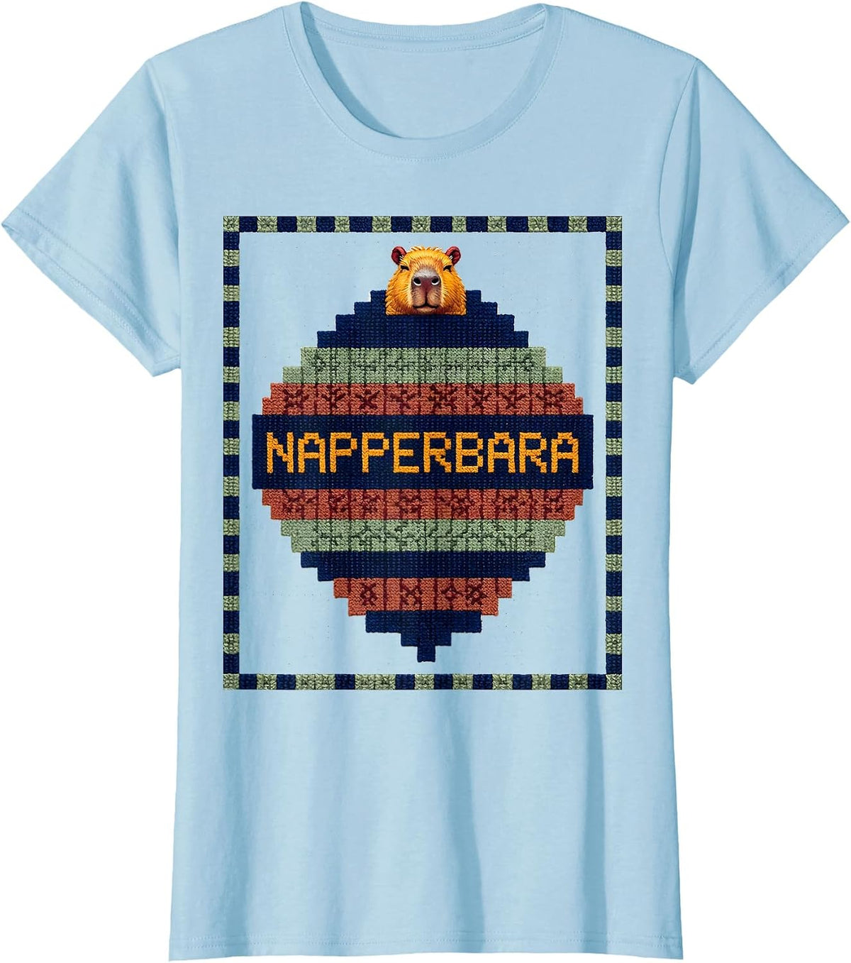Women's Napperbara Cute Capybara Sleepy Humor Pajama Lover T-Shirt - Baby Blue