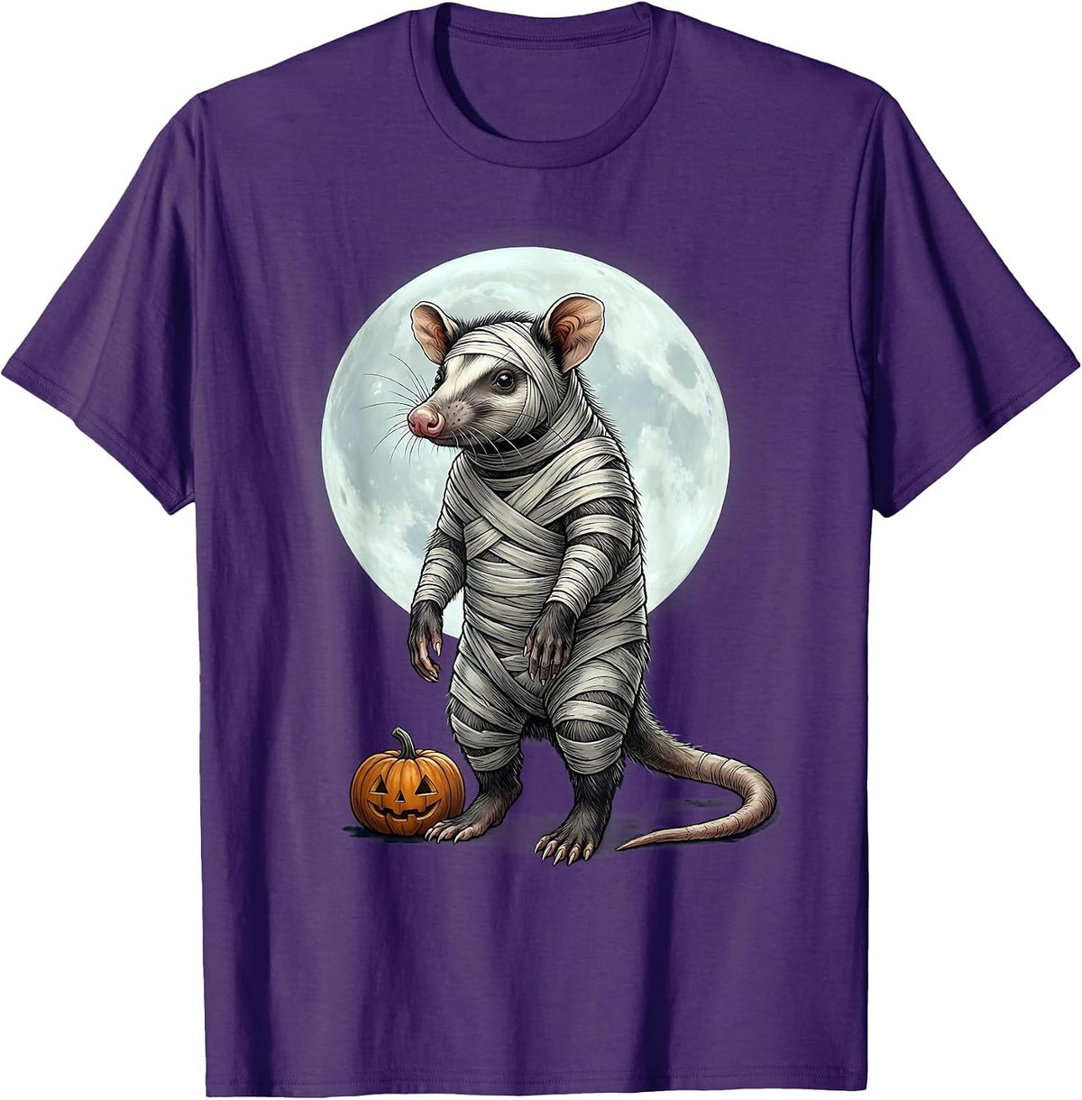 Men's Opossum Halloween Spooky Moon Vintage Novelty T-Shirt - Purple