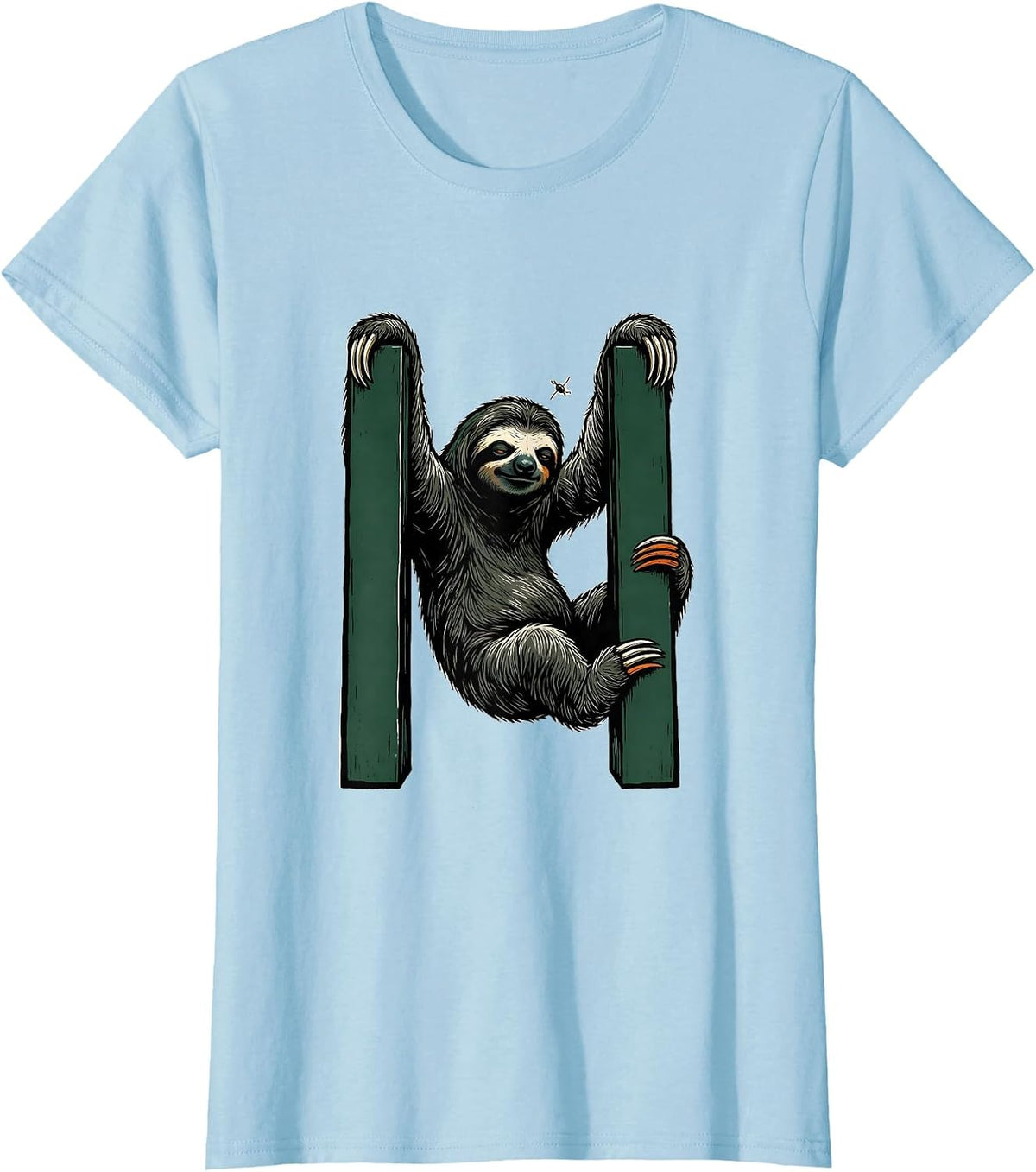 Sloth Linocut Humor Animal Lover Novelty T-Shirt - Baby Blue
