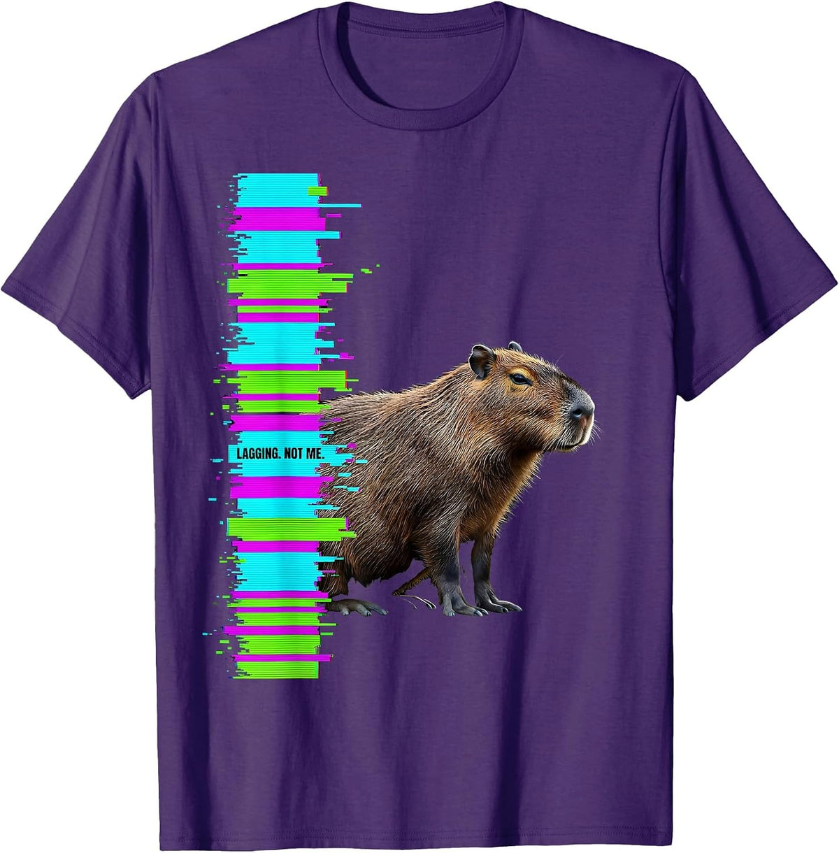 Lagging Not Me Glitch Datamosh Funny Capybara Gamer T-Shirt - Purple