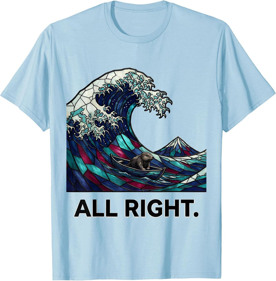 Men's All Right Stained Glass Mosaic Japanese Art Animal Meme T-Shirt - Baby Blue