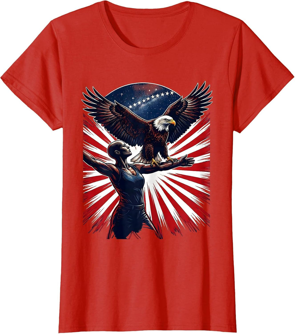 American Flag Eagle Perched on Arm Graphic T-Shirt - Red