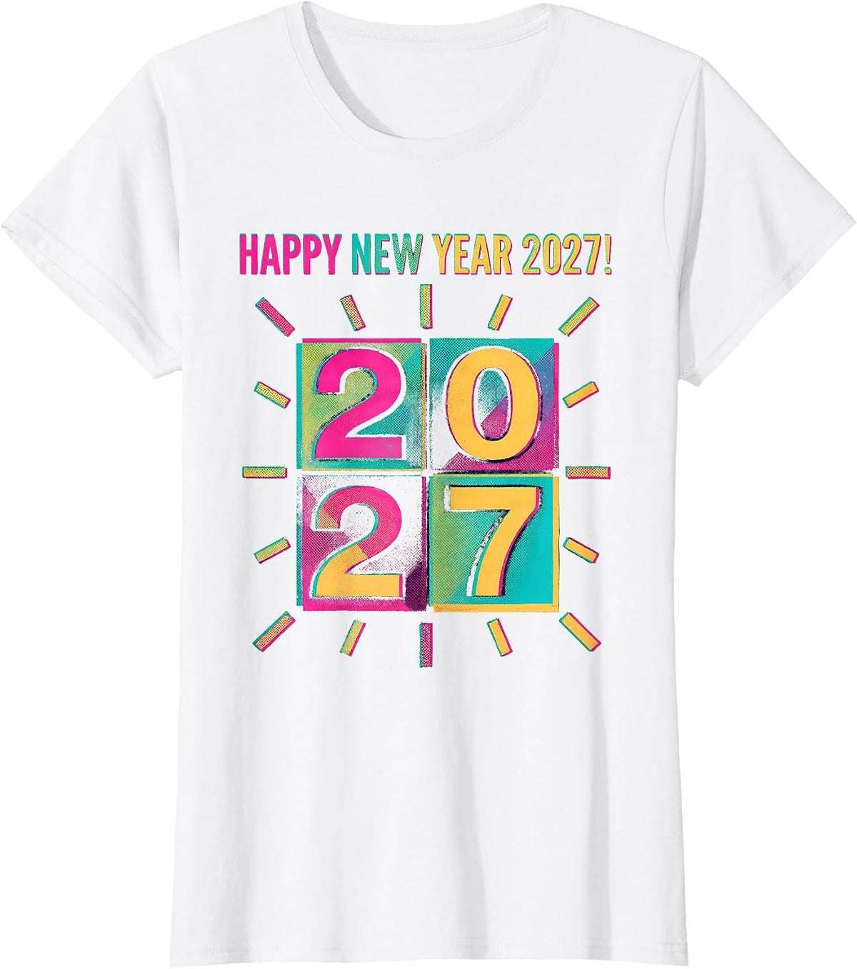 Women's Happy New Year 2027 Risograph Party Crew Matching Family T-Shirt - White