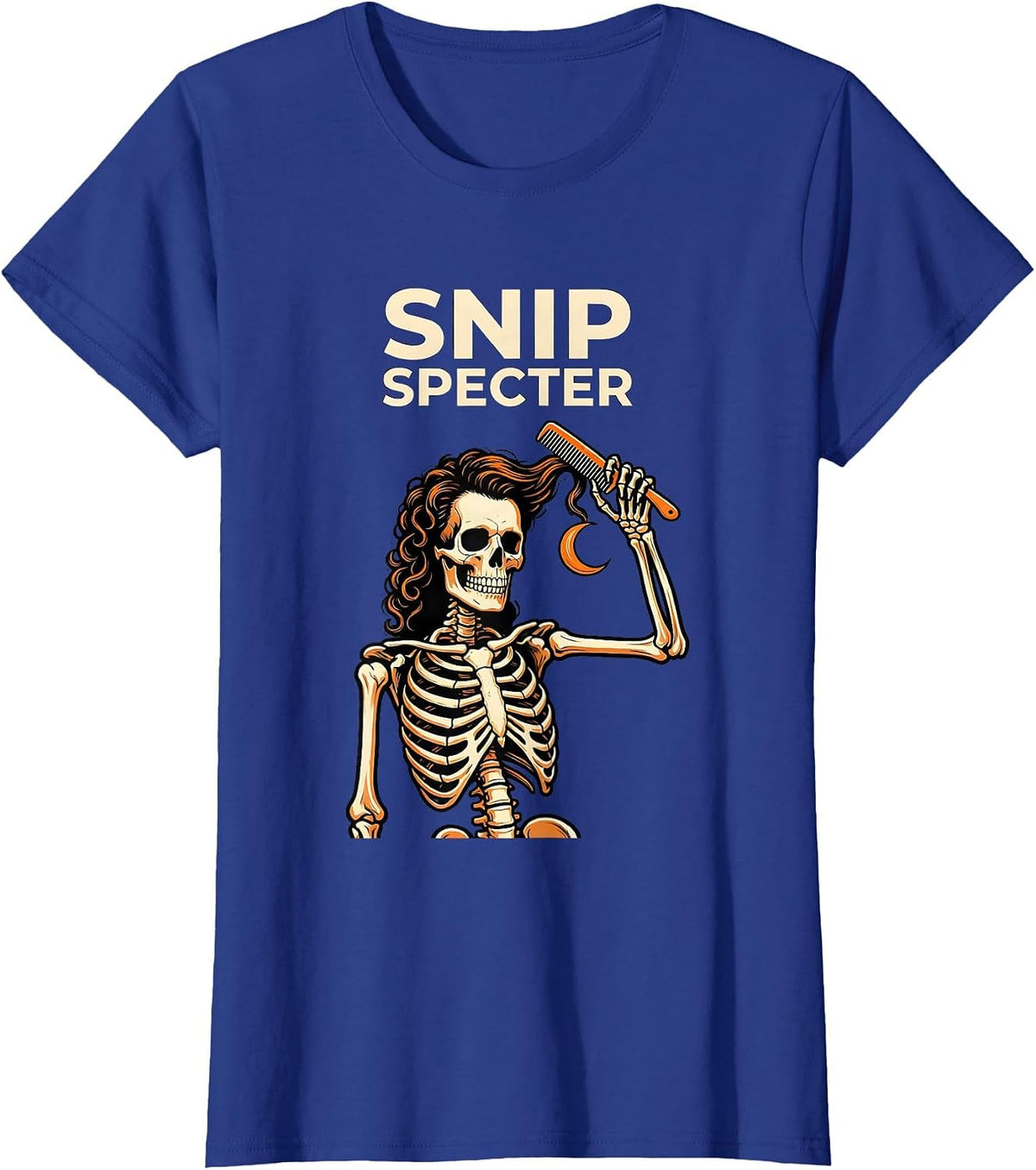 Women's Snip Specter Tattoo Skeleton Hairstylist Halloween Barber T-Shirt - Royal Blue