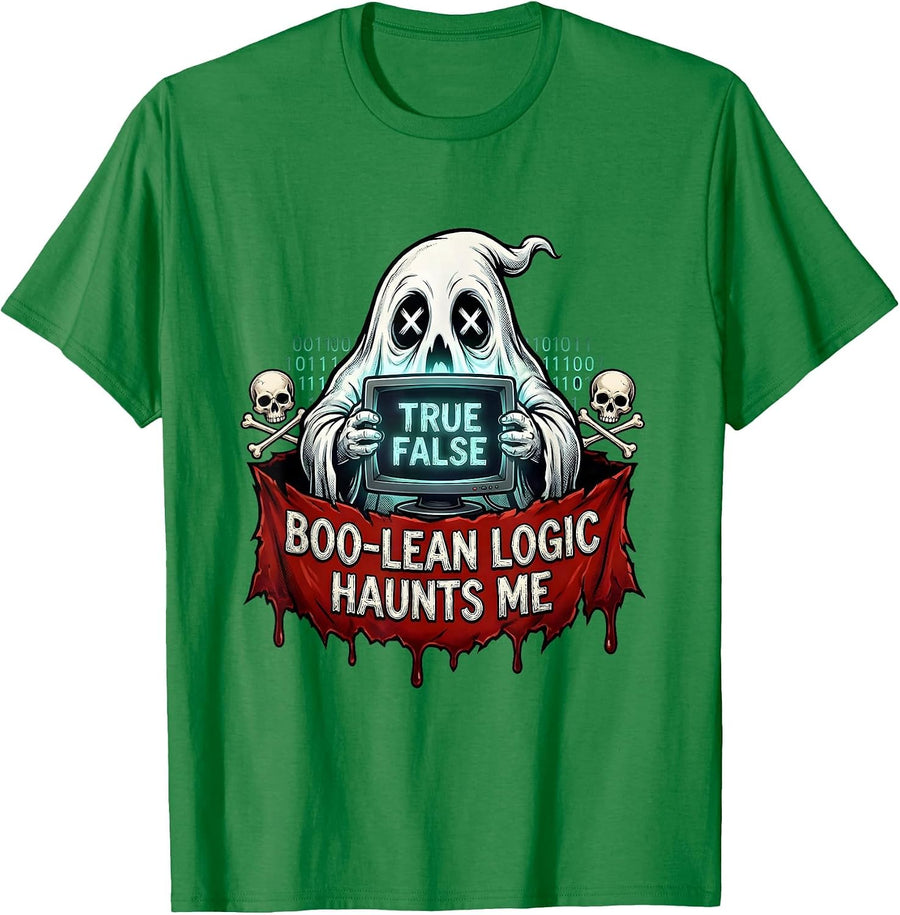 Men's Boo-lean Logic Haunts Me Halloween Programmer T-Shirt - Kelly Green