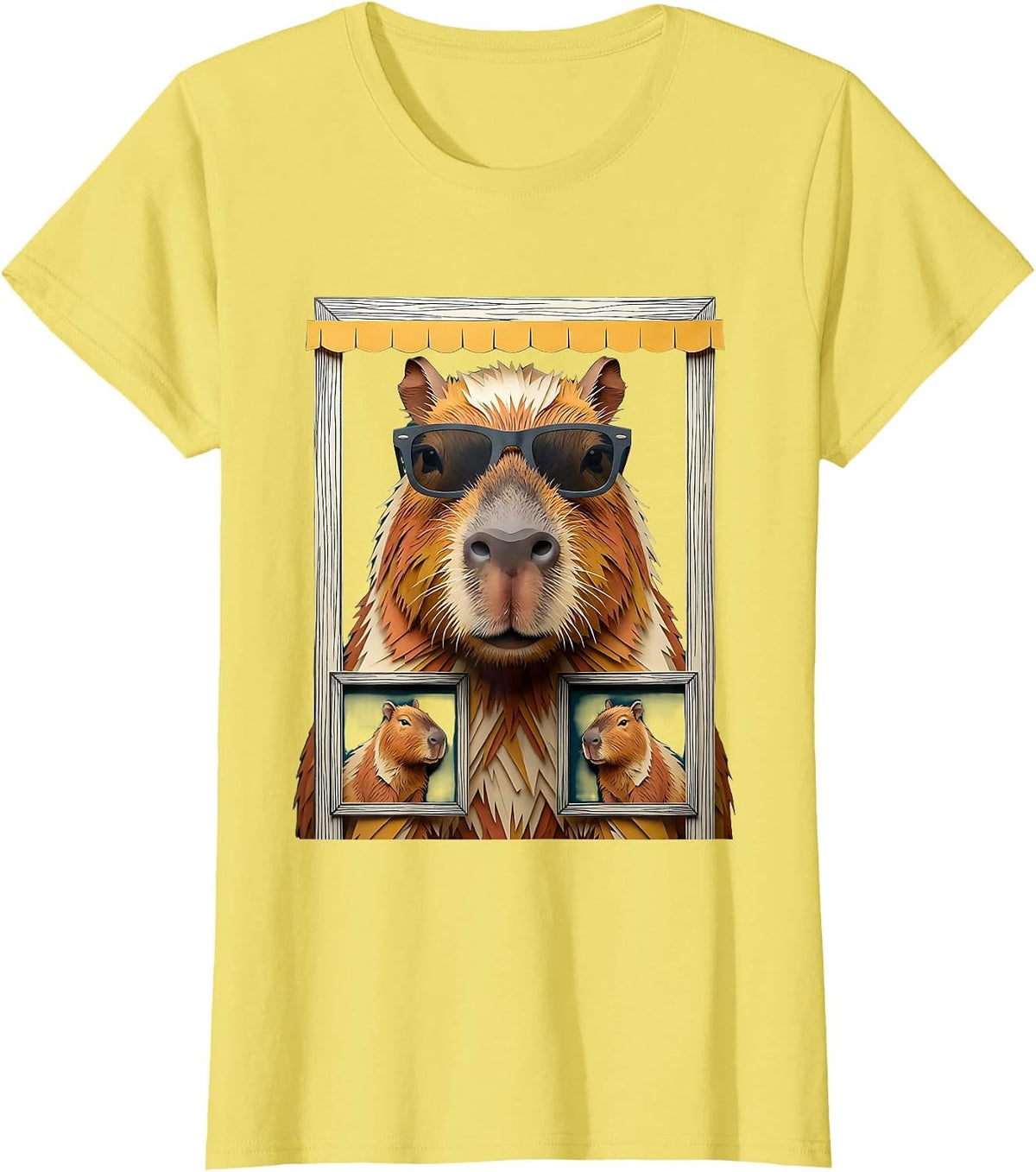Capybara Photobooth Oversized Funny Animal Portrait T-Shirt - Lemon Yellow