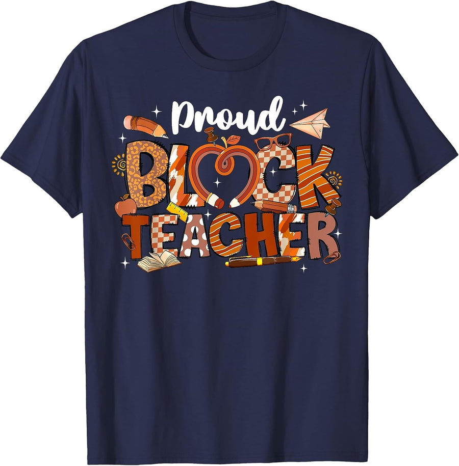 Proud Black Teacher Black History Month Juneteenth Men Women T-Shirt - Navy Blue