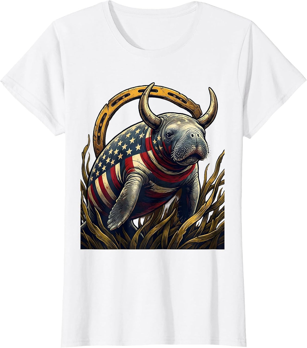 Gulf of America Manatee Seagrass Meadow Illustration T-Shirt - White