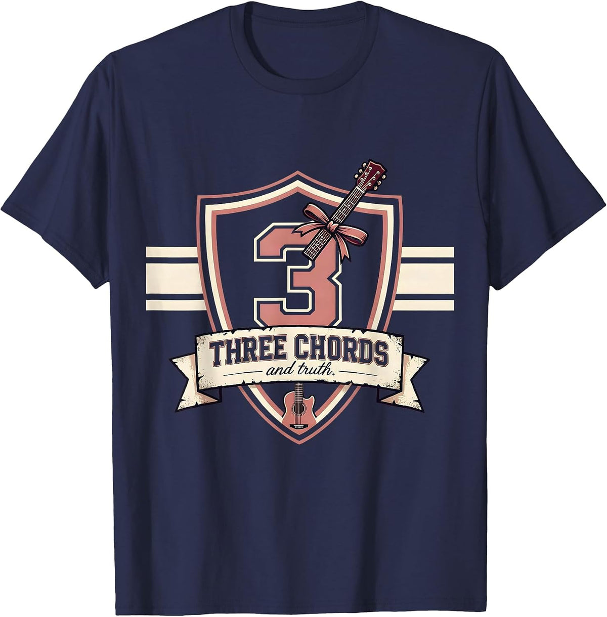 Three Chords and Truth Country Music Design T-Shirt - Navy Blue