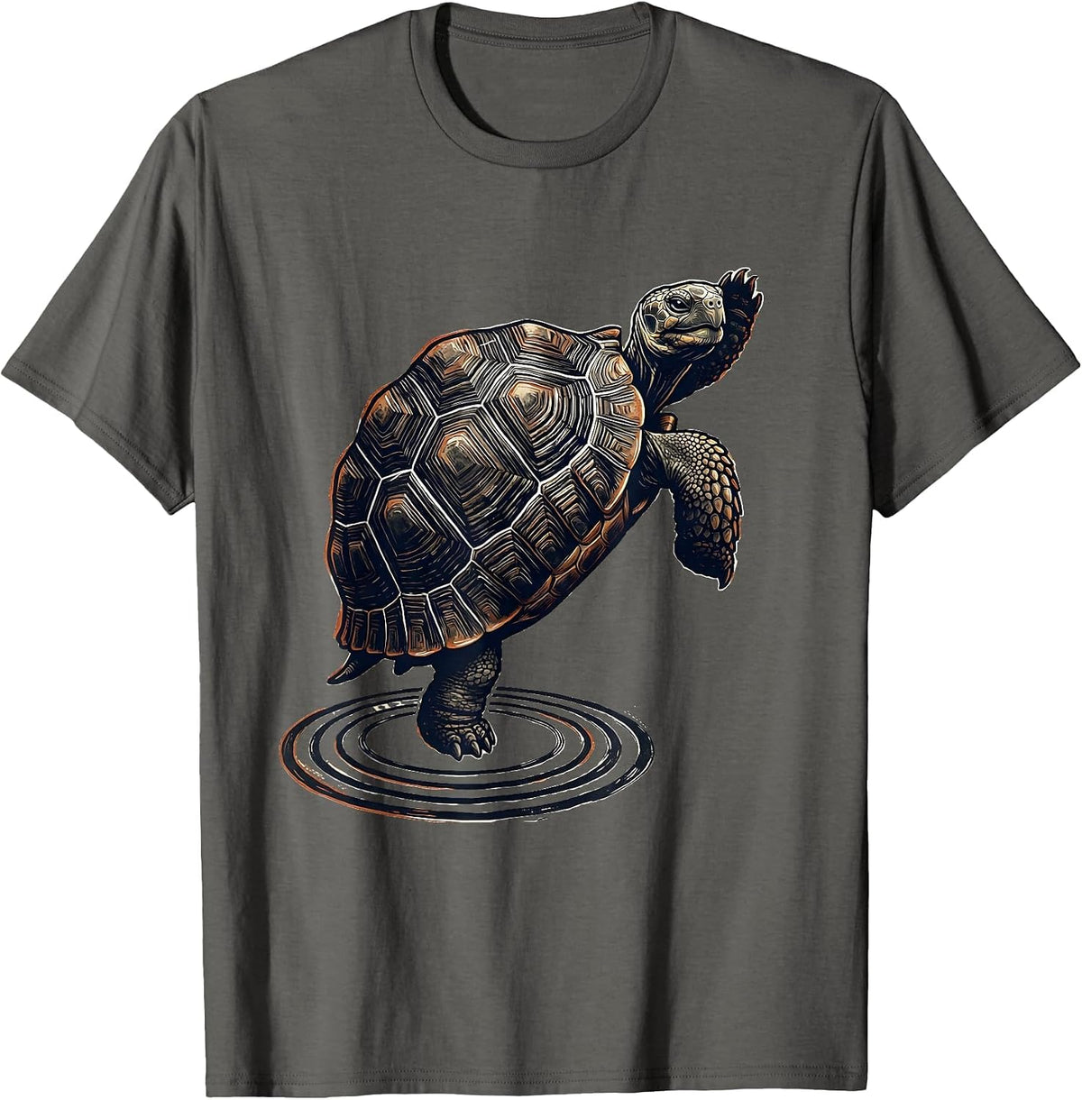 Tortoise Linocut Funny Turtle Lover Gift T-Shirt - Asphalt Grey
