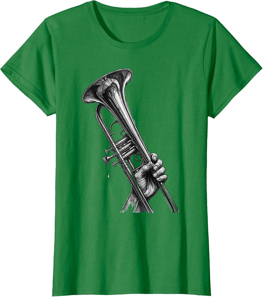 Women's Trombone Slide Tired Humor Band Player Gift T-Shirt - Kelly Green
