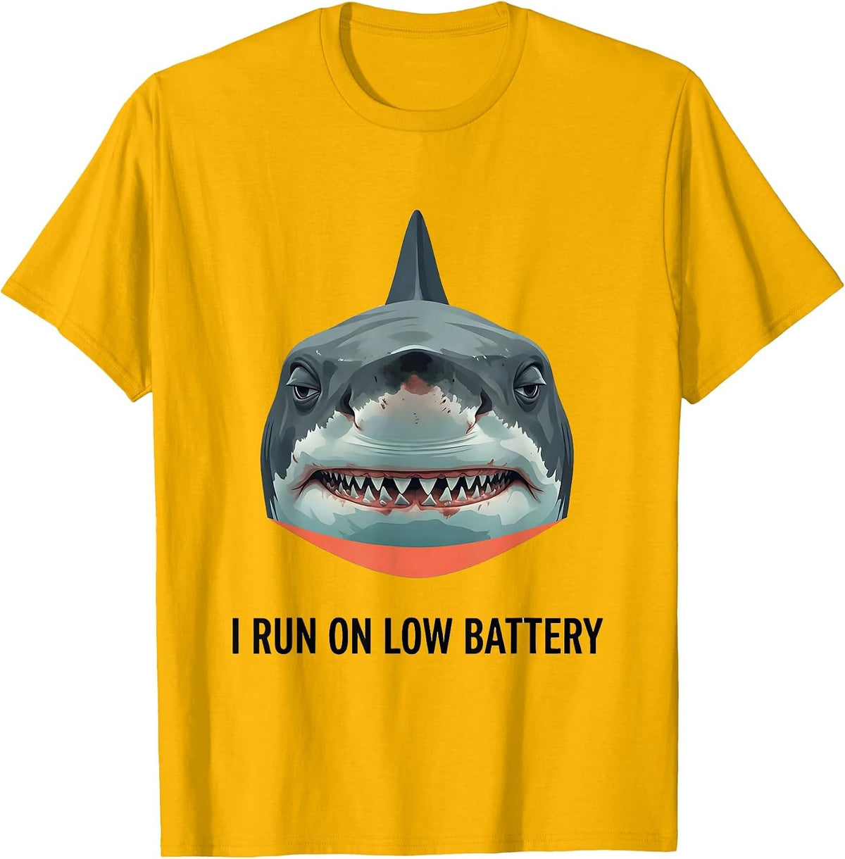 I Run On Low Battery Funny Shark Lover Ocean Animal Humor T-Shirt - Golden Yellow