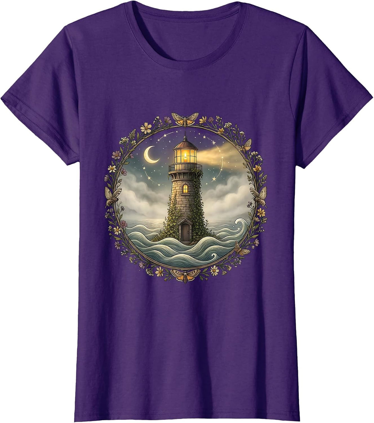 Suicide Prevention Awareness Lighthouse Beam Design T-Shirt - Purple