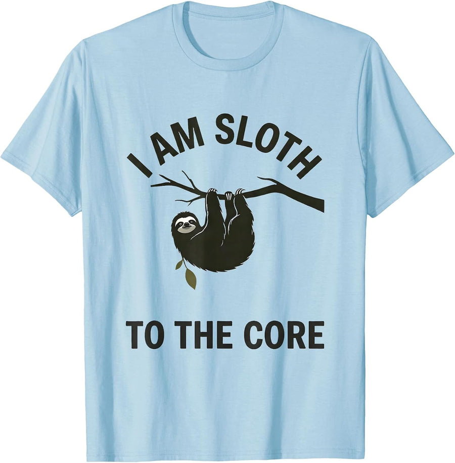 Men's I Am Sloth To The Core Funny Sloth Lover Animal Humor T-Shirt - Baby Blue